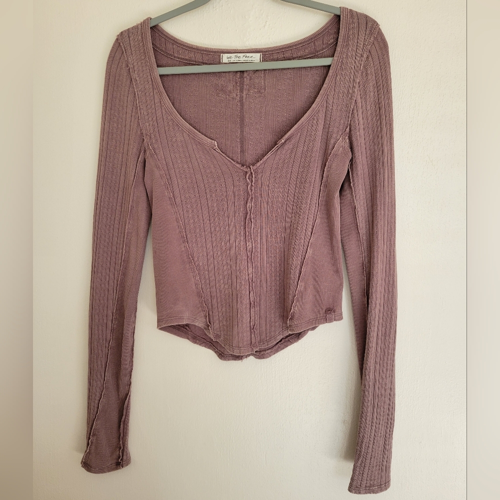 Free People Eyes On You Pointelle Long Sleeve Knit Top Size Small Cotton